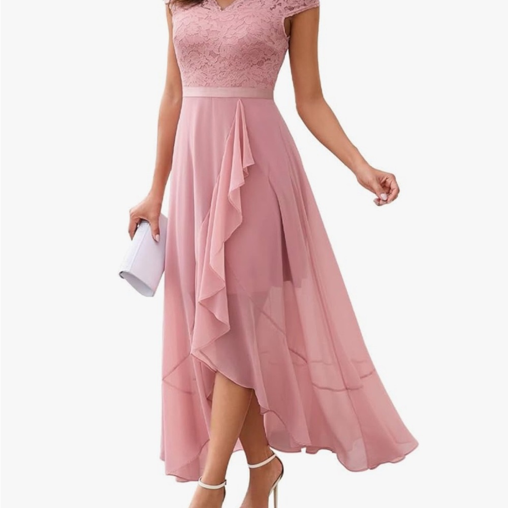 Elegant Pink Lace Evening Dress